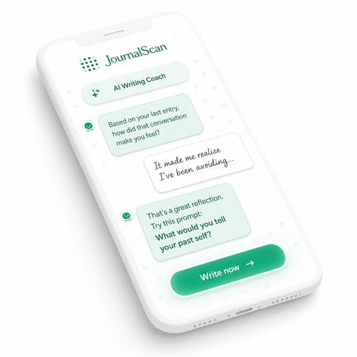 AI-guided journal chat interface with writing prompts and conversation